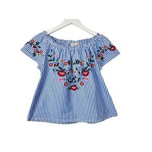 Zara Girls Embroidered Striped Peasant Top Size Girls 11/12